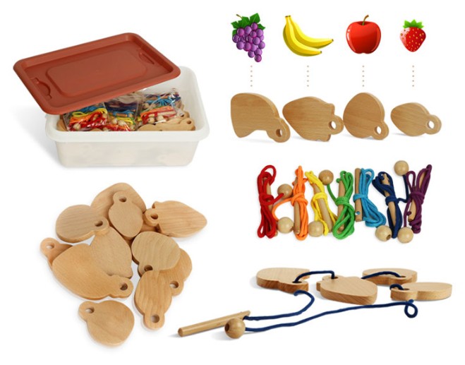 원목과일 꾸러미 실꿰기